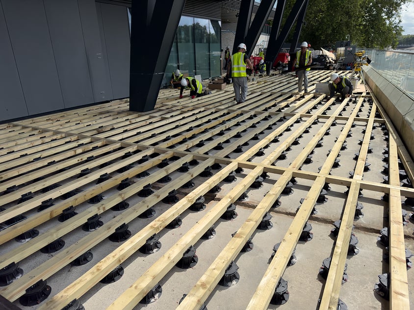 Timber decking frame at Fulham Pier Boardwalk