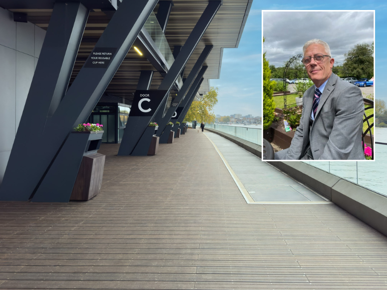 Fulham Pier with inset image of Craig Renwick from Mace Consult